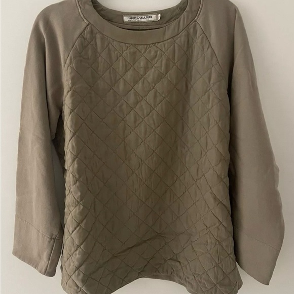 European Culture Sweatshirt Size Large Khaki Color Quilted Front Crew Neckline - Picture 1 of 6